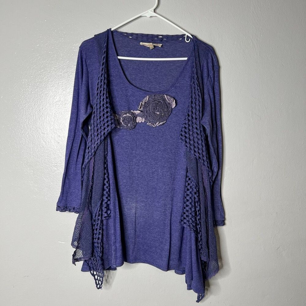 Pretty Angel layered tunic top features a built-in cardigan